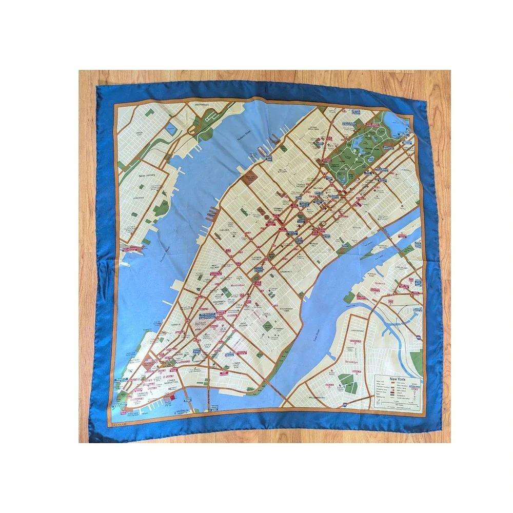 TASARAM Scarf Women Silk NYC Map Manhattan Brooklyn Travel Souvenir Urban City